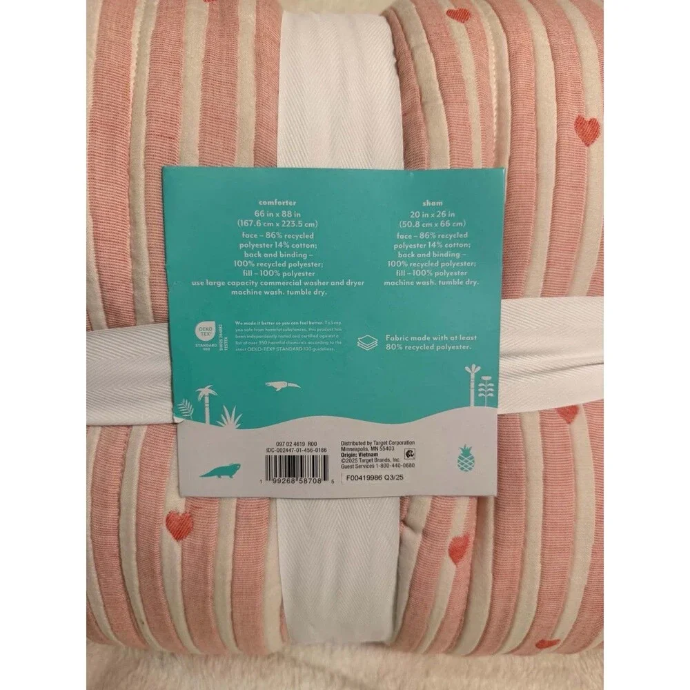 Pillowfort Twin Patisserie Heart Striped Kids Quilt Set Pink Multicolor